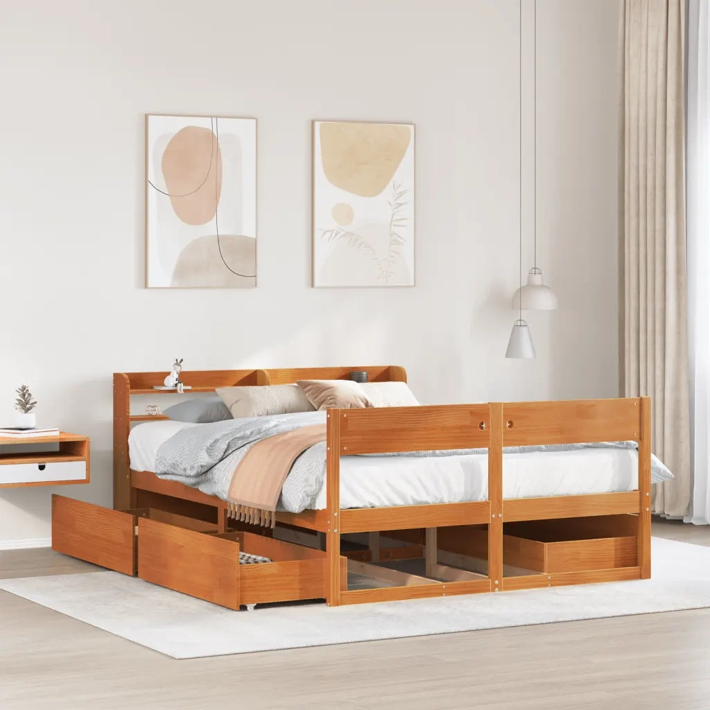 vidaXL Giroletto senza Materasso Marrone Cera 140x200cm Massello Pino