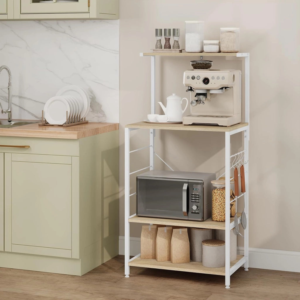Scaffale per Cucina in Acciaio Legno 4 Ripiani Carrello per Microonde Scaffalature Organizzatore 60x40x123 cm
