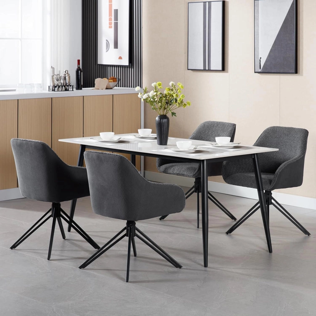 Sedie Sala da Pranzo 2 Pezzi, Sedie Cucina, Sedia Ufficio, Sedie da Pranzo Girevole Moderne con Gambe in Metallo, Seduta in Tessuto Bouclé e Velluto a Coste, Grigio Scuro, EZS11dgr-2