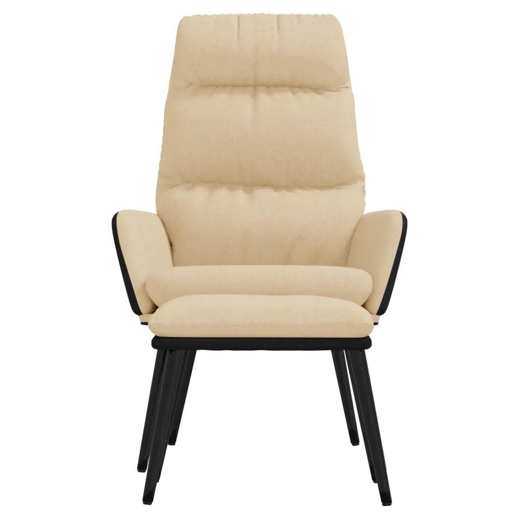 Poltrona Relax con Sgabello Crema in Tessuto e Similpelle 3097508