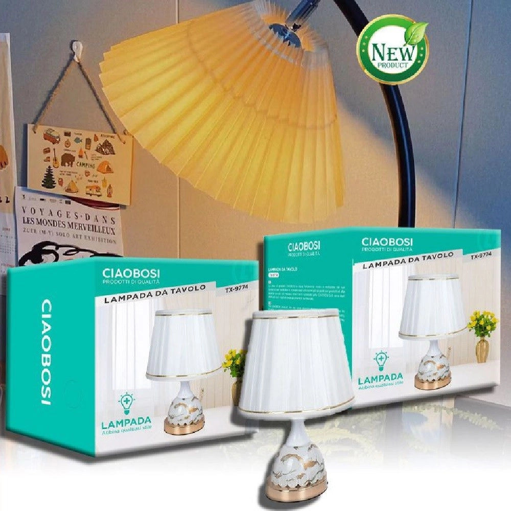 Trade Shop - Lume Lampada Abat Jour Comodino Comò Da Tavolo Arredo Camera Casa Luce Tx-9774 -