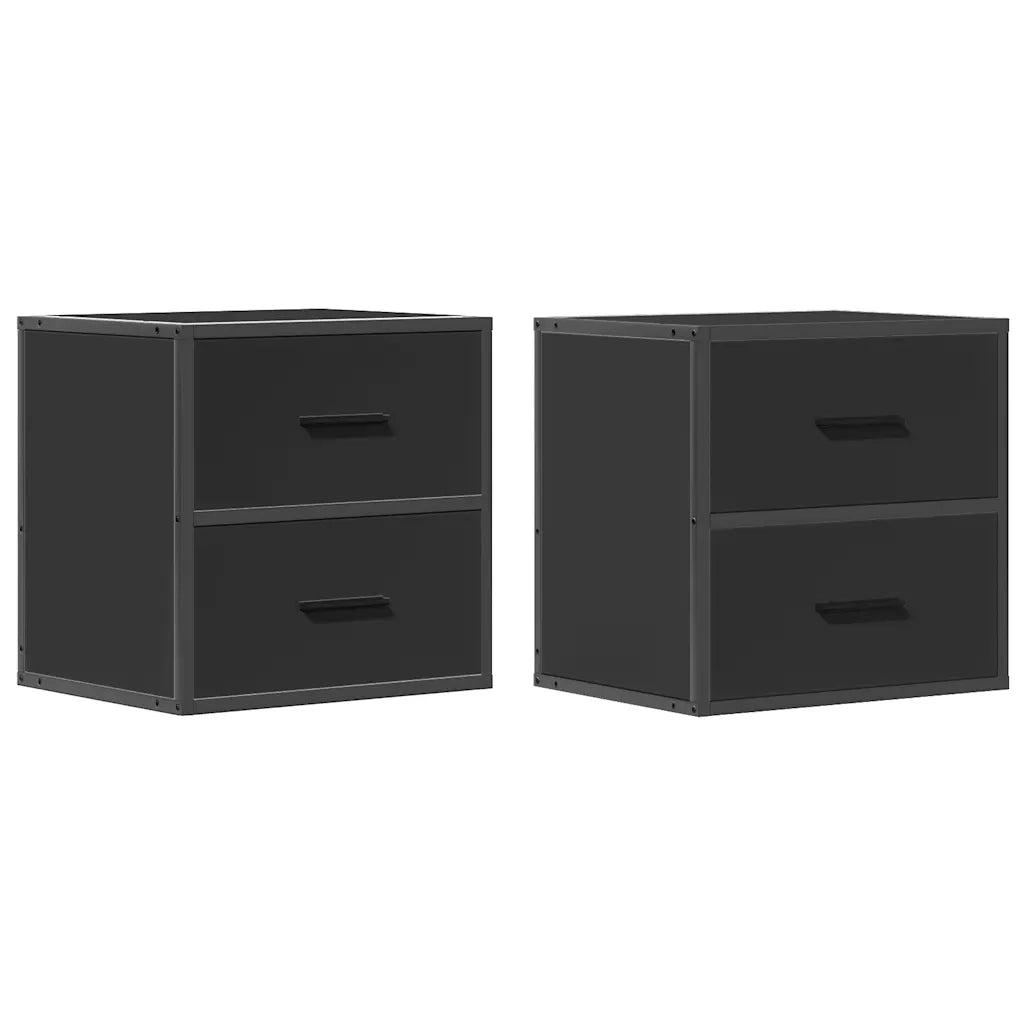 Comodini a Muro 2 pz Nero 40x31x39,5 cm