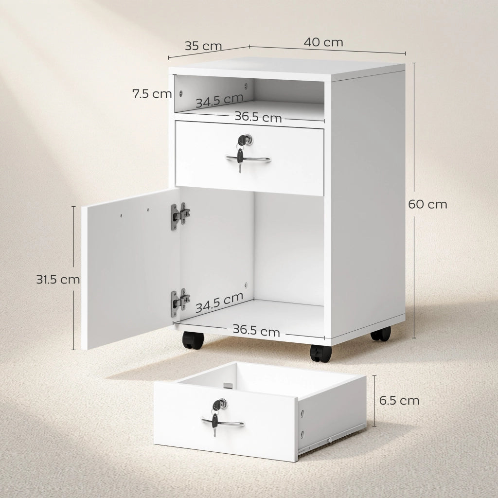 Cassettiera da Ufficio con Serratura ¨C Zephmum ¨C Bianco 40x35x60 cm