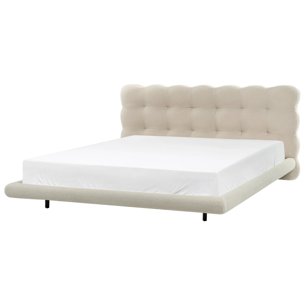 Letto matrimoniale in tessuto boucle con testata trapuntata Beige 180 x 200 cm design moderno