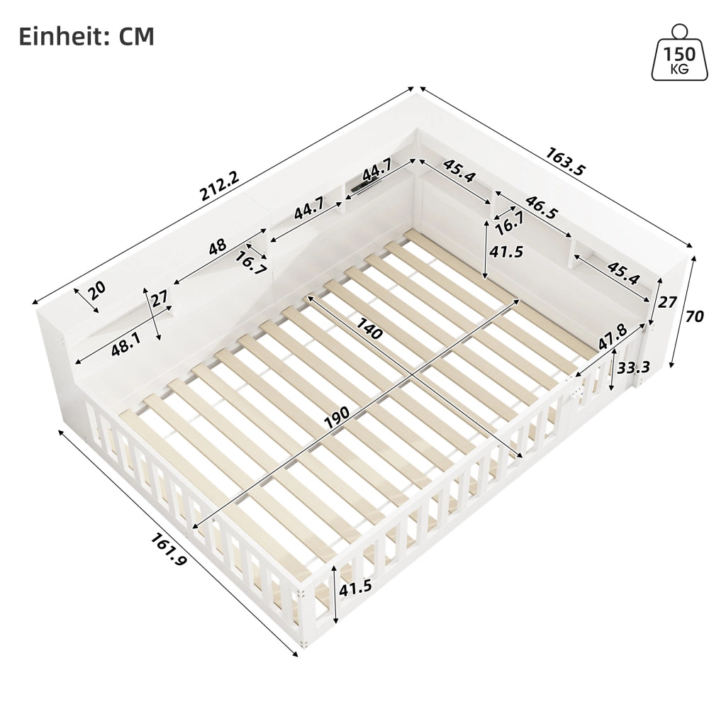 Daybed 140x190 cm con prese USB, vano laterale e rete