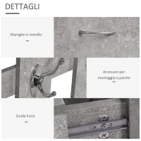 Mobile da Ingresso Appendiabiti con Scarpiera e Specchio Grigio Cemento
