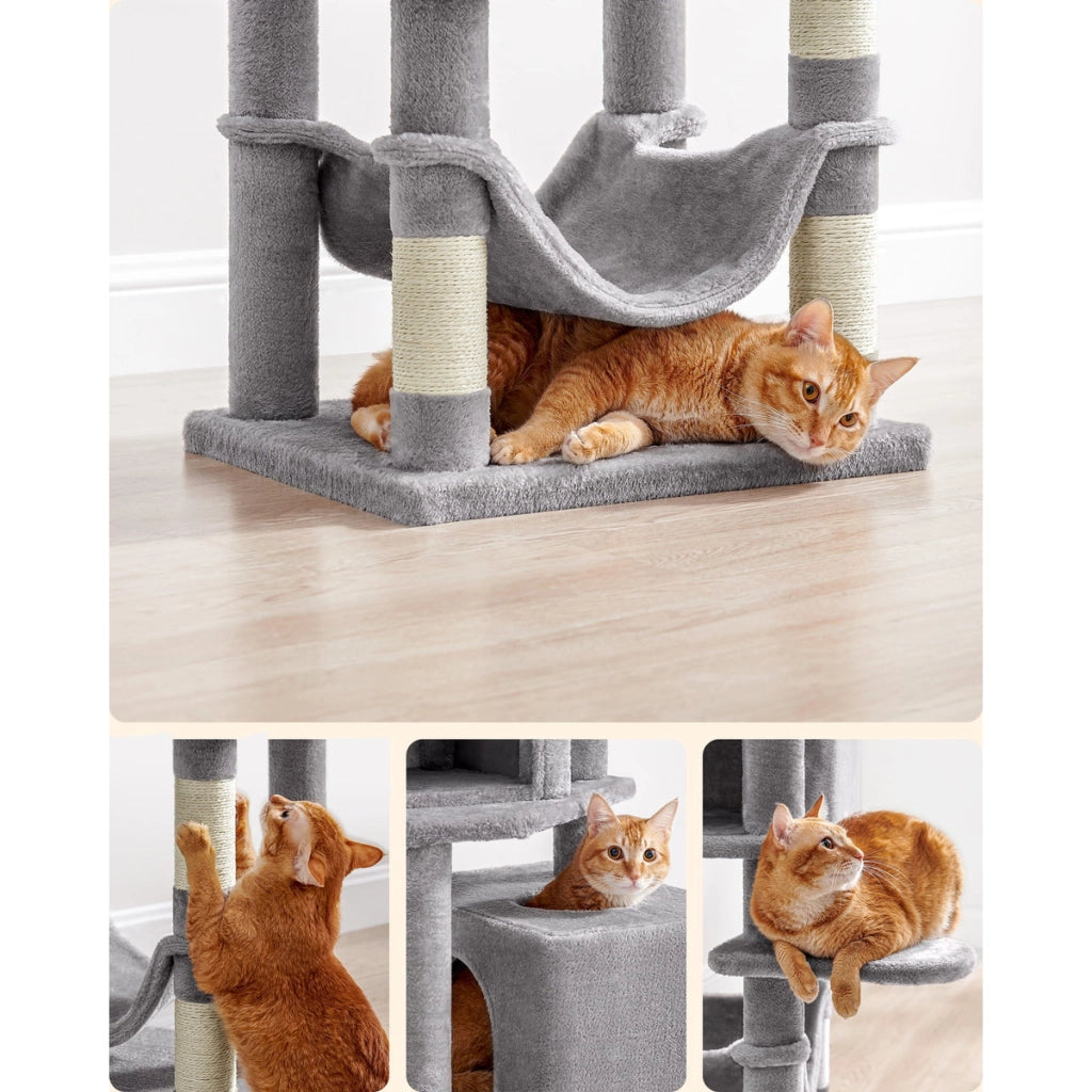 Tiragraffi a Torre Oskar in Peluche Grigio con Amaca