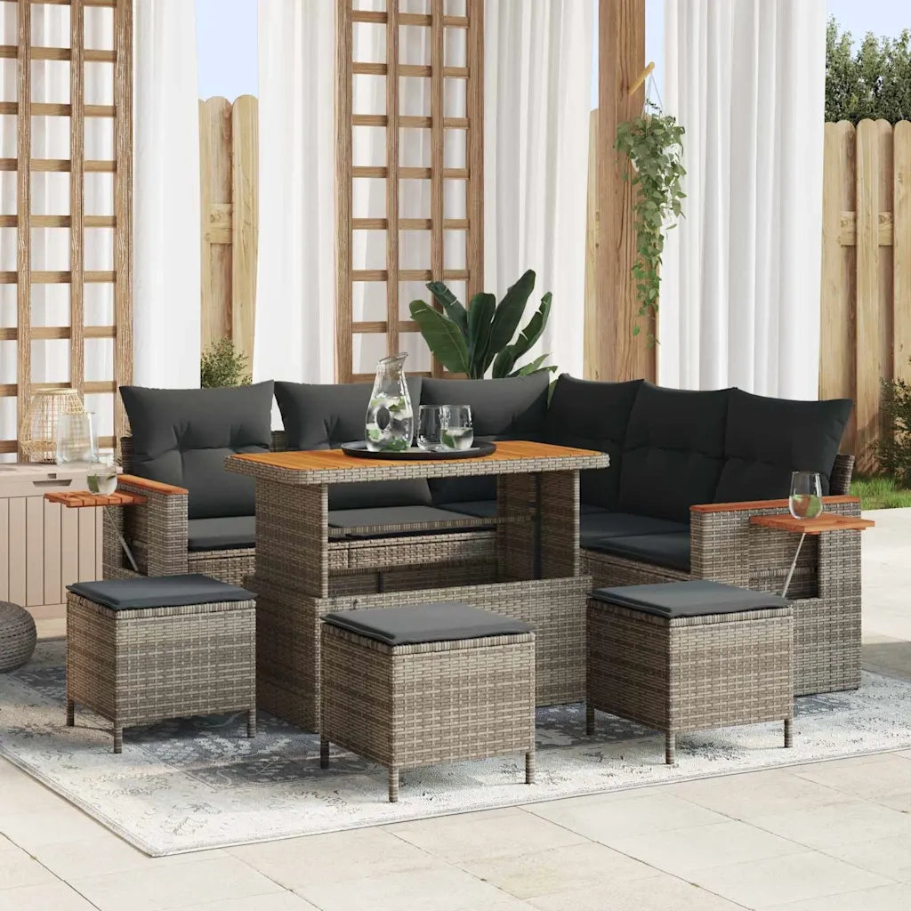 Set Divano da Giardino con cuscino 10 pcs Grigio polyrattan