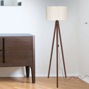 Lampada da Terra 'Guildford' a Treppiedi con Paralume in Tessuto/PVC Piantana - color Noce/Crema  [lux.pro]