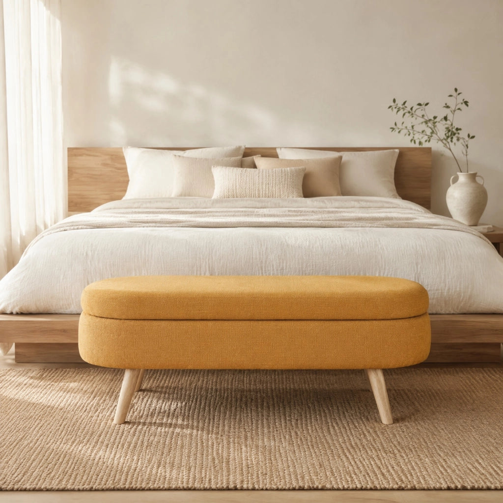Panca contenitore con scomparto di stoccaggio in chenille gialla per camera da letto ingresso e soggiorno 110 cm