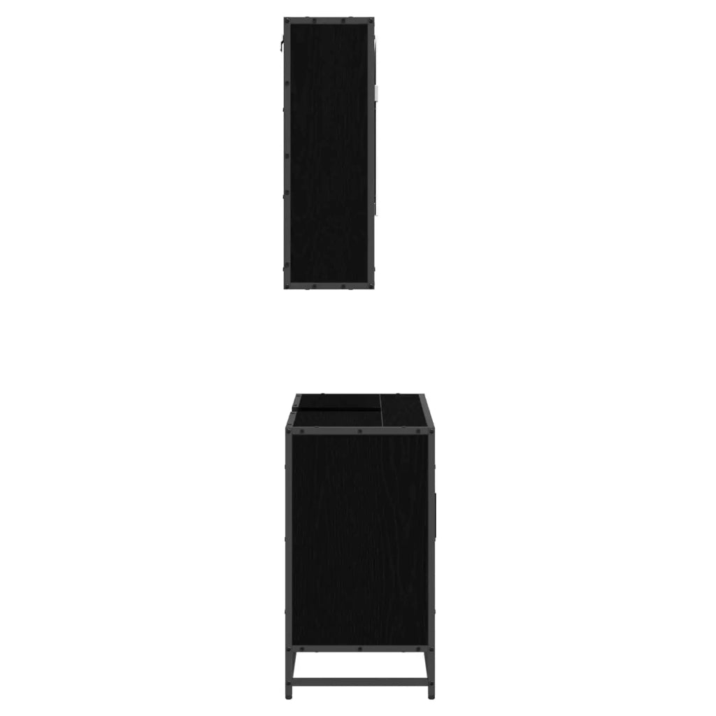 Set di mobili per il Bagno | Armadio da bagno 2 pz Rovere Nero Legno multistrato