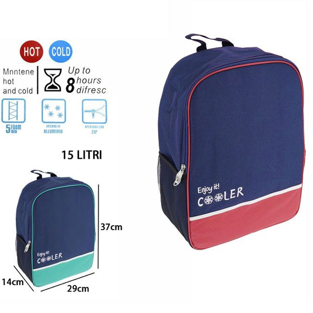 Trade Shop - Borsa Termica 15 Litri Frigo Zaino Blu Spiaggia Mare Escursione Pic Nic 8 Ore -