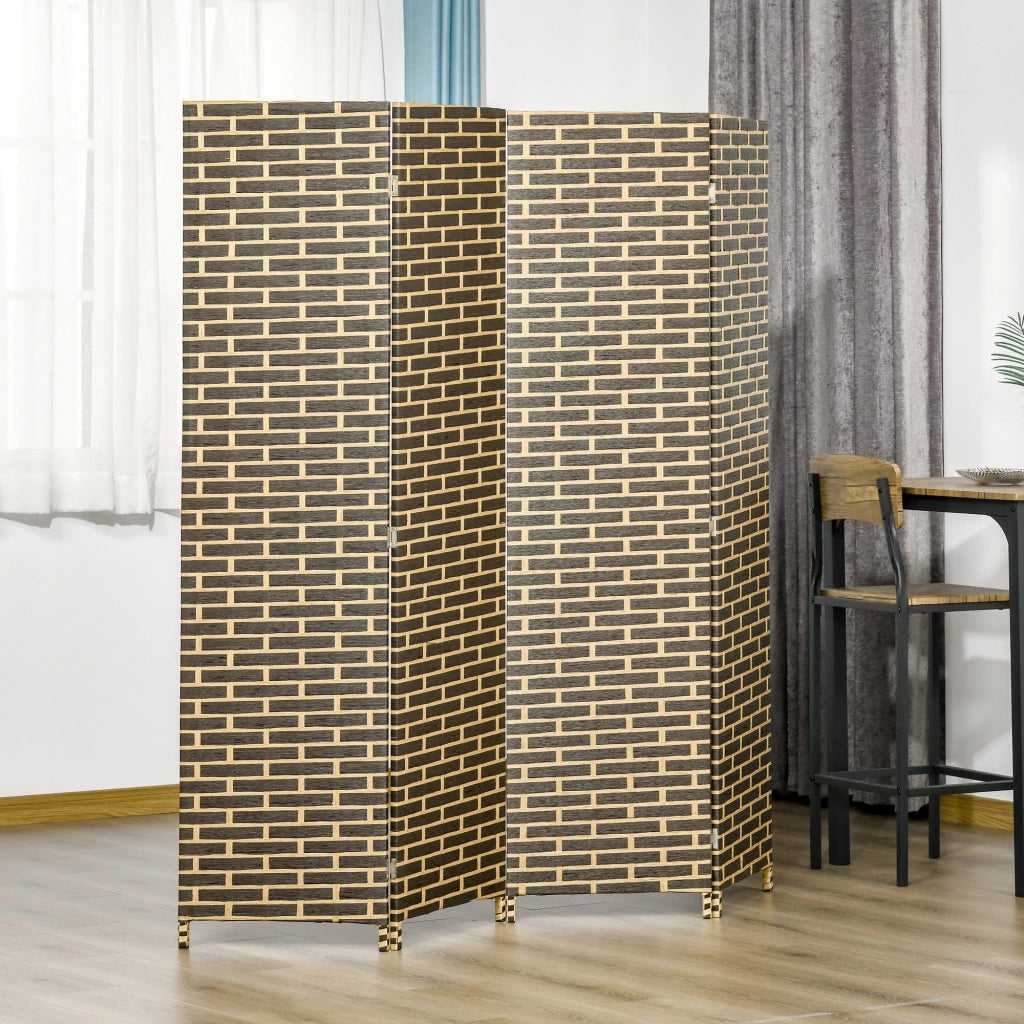 Paravent Pieghevole 4 Ante ¨C zephmum ¨C Legno di Pioppo Fibra di Carta Intrecciata Colore Cioccolato Paglia 180x180 cm