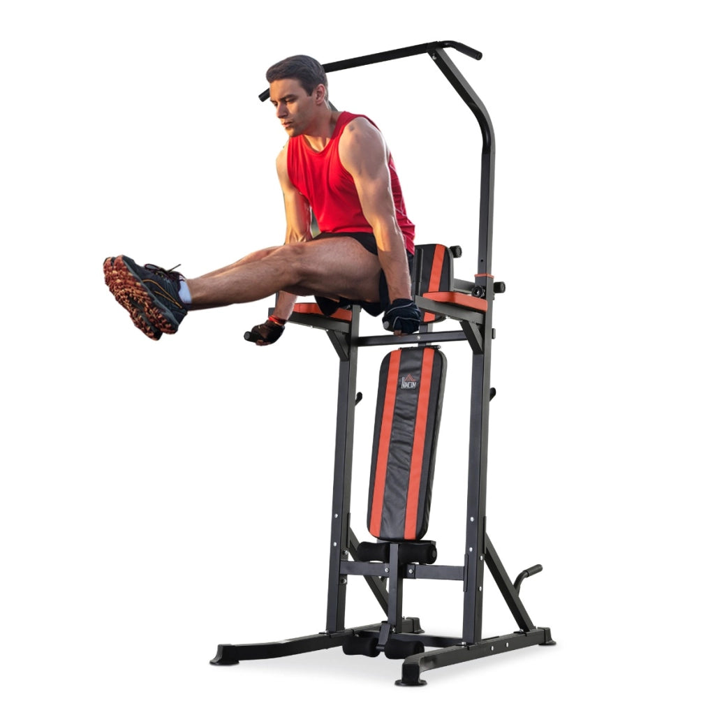EasyComfort Power Tower Pieghevole, Stazione Fitness Multifunzione Regolabile in 7 Posizioni con Sbarra Trazioni, Dip Station, Pull UP Station e Panca Piana in Acciaio, per Home Gym Casa, Portata 150kg