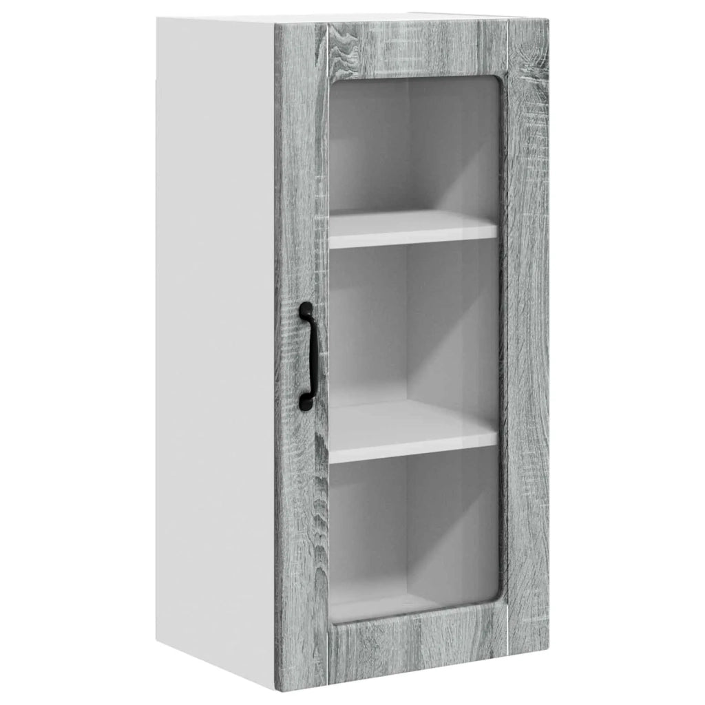 Pensile da cucina | Mobile in vetro da parete LUCCA 2 pz Grigio Sonoma
