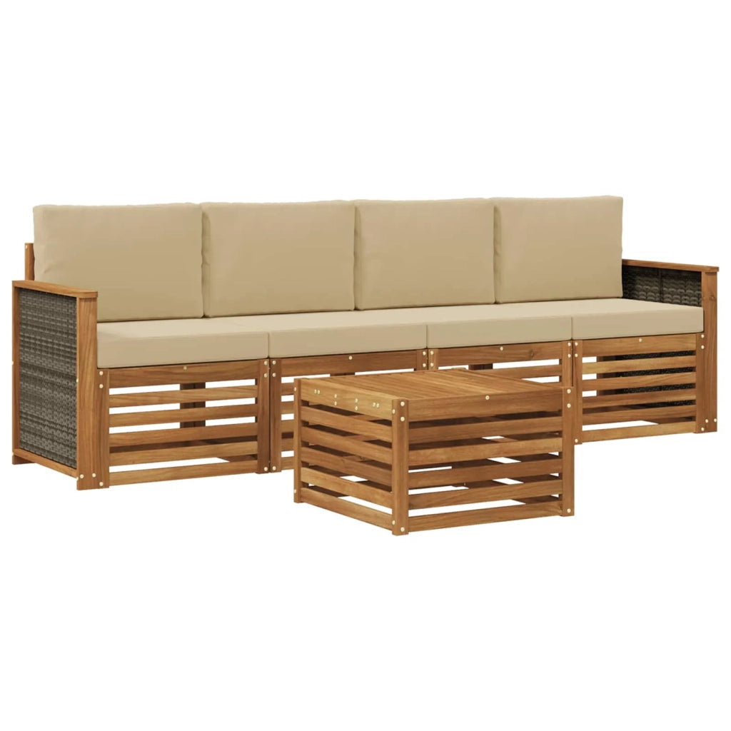 Set di divani da esterno 5 pz Naturale e Beige 3383989