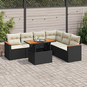 Set Divani da Giardino con Cuscini 7pz Nero Polyrattan Acacia 3327493