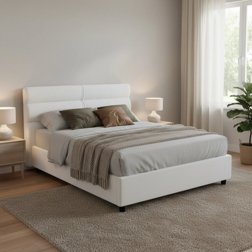 Letto Matrimoniale Brienno, Letto Matrimoniale Sfoderabile Made in Italy, Bianco