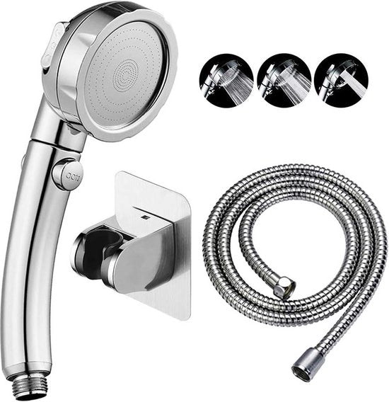 Doccia ad alta pressione senza trapano con interruttore a manopola - 3 modalità di spruzzo - capocchia d'acqua risparmiatrice - accessori da doccia rimovibili - cromato