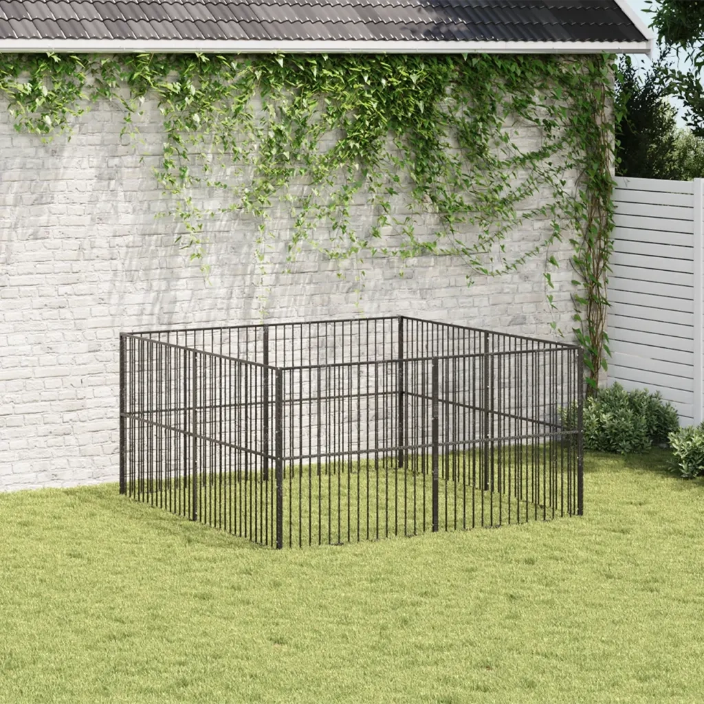 Box per Cani 8 Pannelli Nero Acciaio Zincato CFW7265685