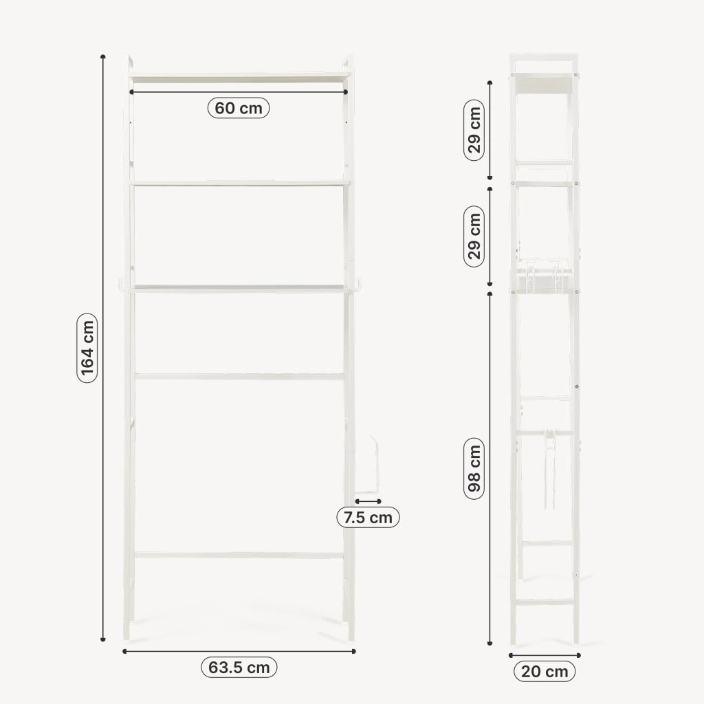 Scaffale Sopra WC Ljukhobro a 3 Ripiani Mensola da Bagno 164 x 64 x 20 cm - Grigio [en.casa]