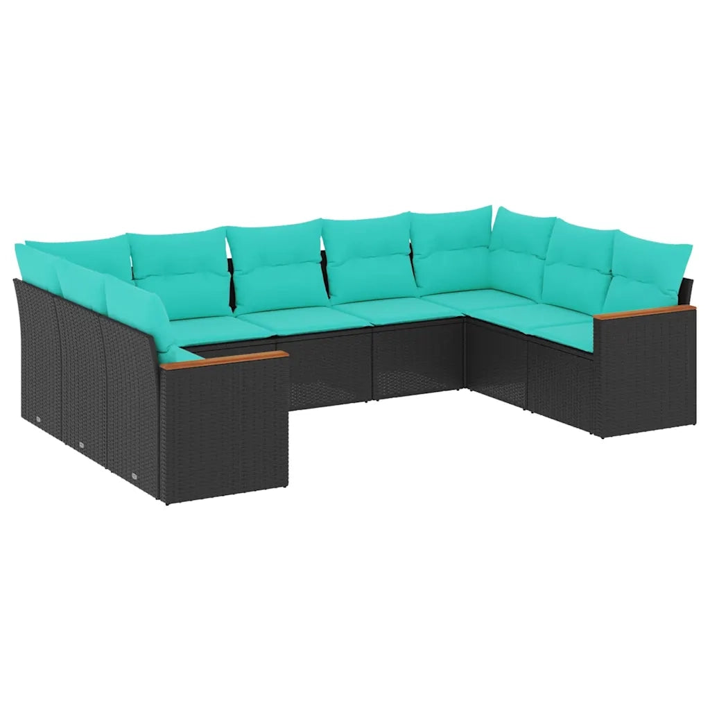 Set Divani da Giardino 9 pz con Cuscini Nero in Polyrattan 3226274