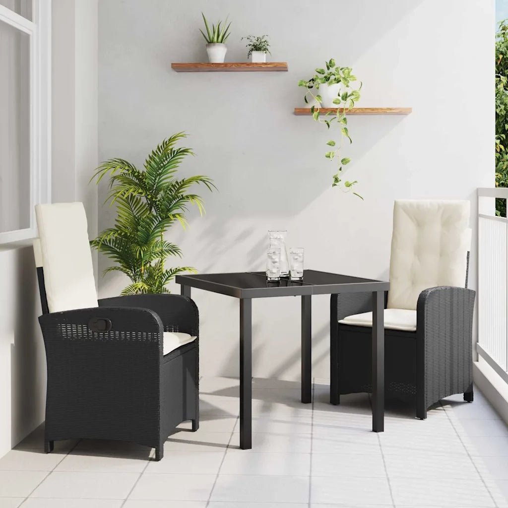 Set da Pranzo per Giardino con cuscino 3 pcs Nero polyrattan 3380253
