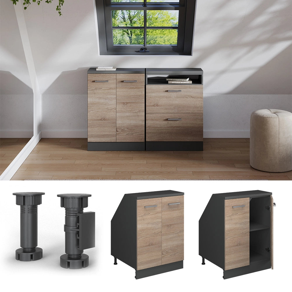 Mobile sottotetto Rion Sonoma/Antracite 60 x 83.8 cm con 2 porte, carcassa 60 cm profondità Vicco