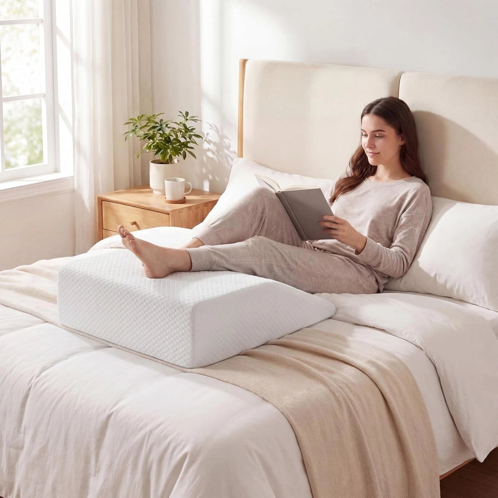 Cuscino per Gambe, Cuscino a Cuneo di Memory Foam, con Rivestimento Traspirante Smontabile, Cuneo in Schiuma per Dopo un Intervento Chirurgico Gravidanza e Lesione (Bianco)