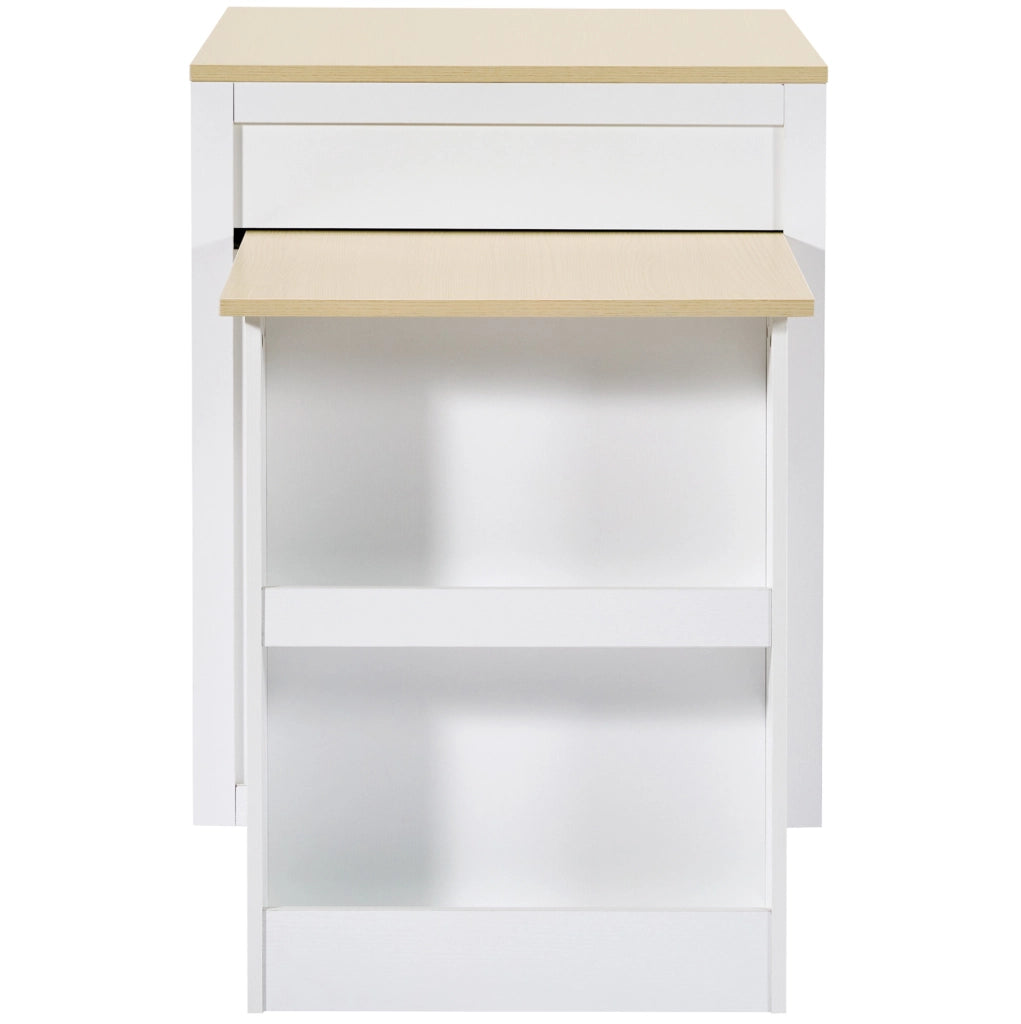 Tavolo bar 133-202x70x93.5 cm allungabile con contenitore e ripiani in MDF bianco