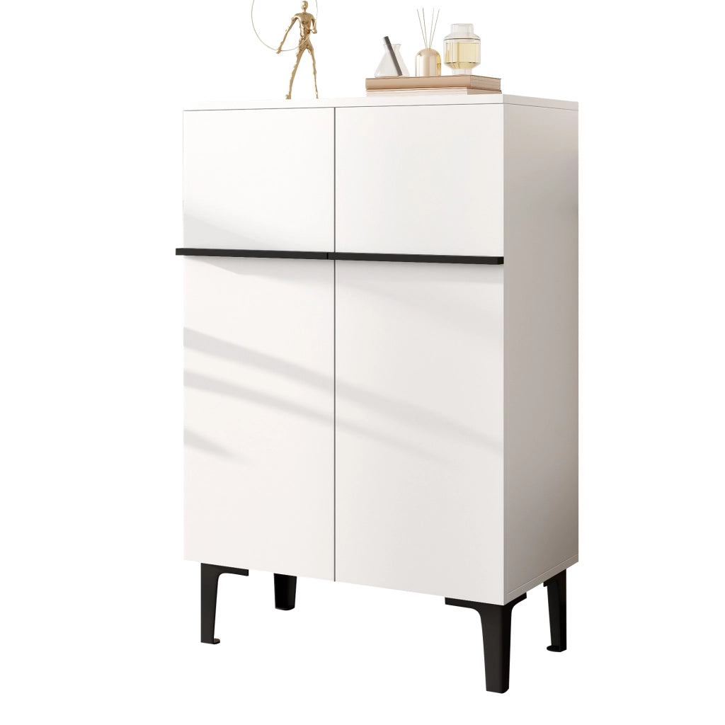 Mobile Scarpiera con 2 Ante e Ripiani Regolabili; Stile Moderno; in Pannello Truciolare; Bianco e Nero; 60??34;5??95 cm