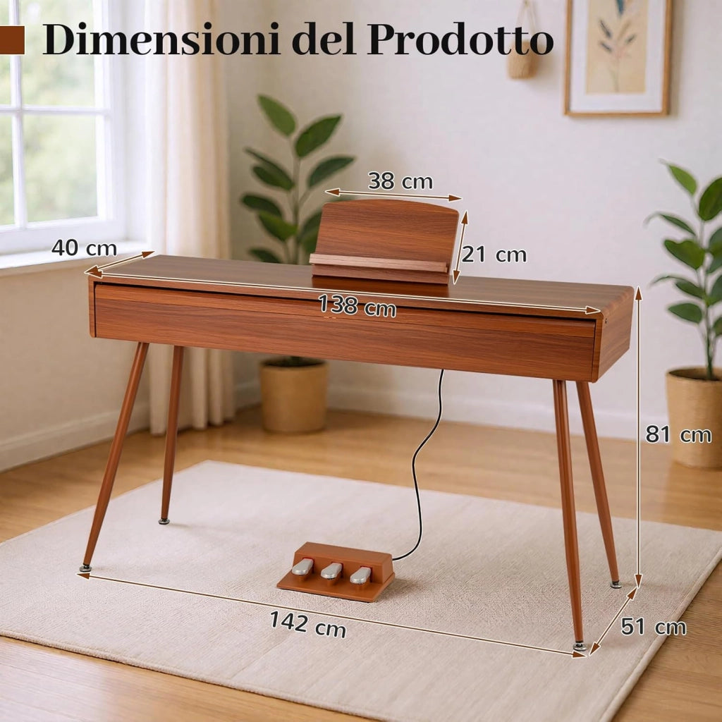 Pianoforte Digitale a 88 Tasti, con Azione a Martello Graduata, Pianoforte Elettrico a Grandezza, con Cassetto Estraibile e Altoparlanti Doppi, Pianoforte Digitale per Principianti