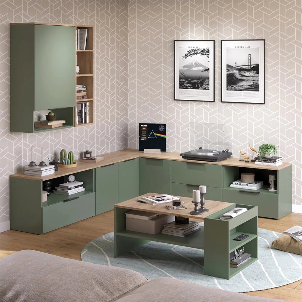 Parete attrezzata soggiorno Wido, Verde, 5 parti