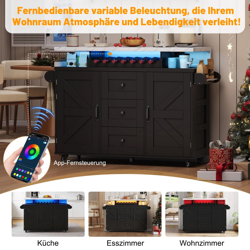 ISOLA CUCINA con LED RGB, piano ribaltabile, 138x60x93 cm, MDF nero