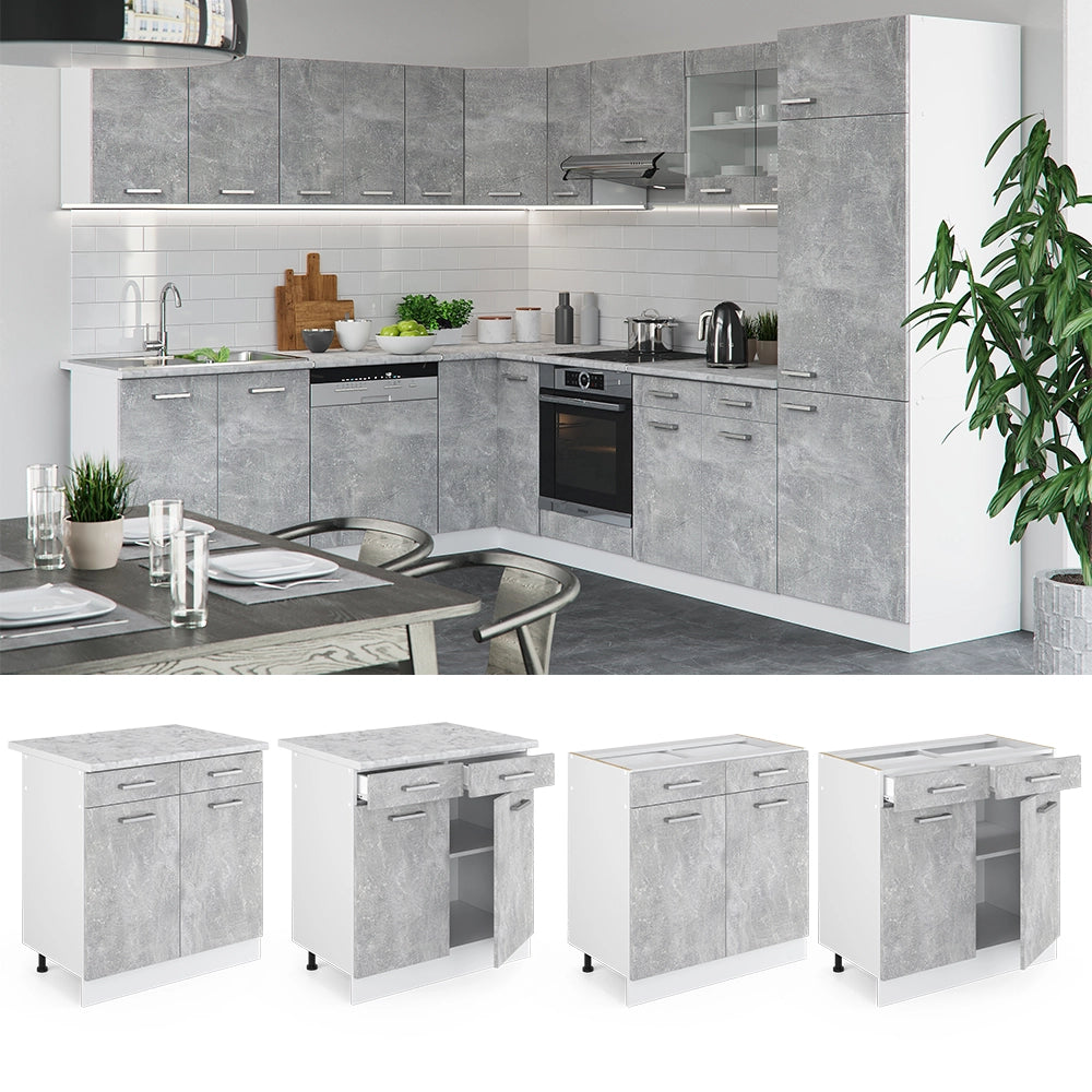 Vicco Mobiletto base per cucina Calcestruzzo 80 cm , PL Rovere