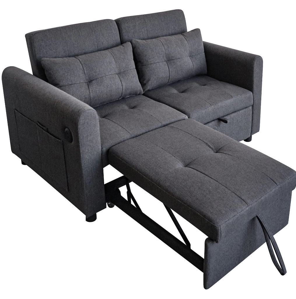 Divano letto 3 in 1 grigio con USB e schienale reclinabile