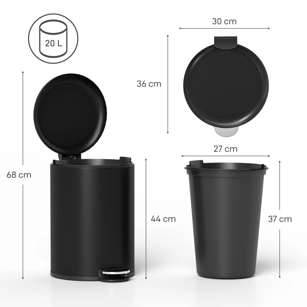Cestino 20 litri ¨C zephmum ¨C nero metallo con pedale e coperchio a chiusura morbida