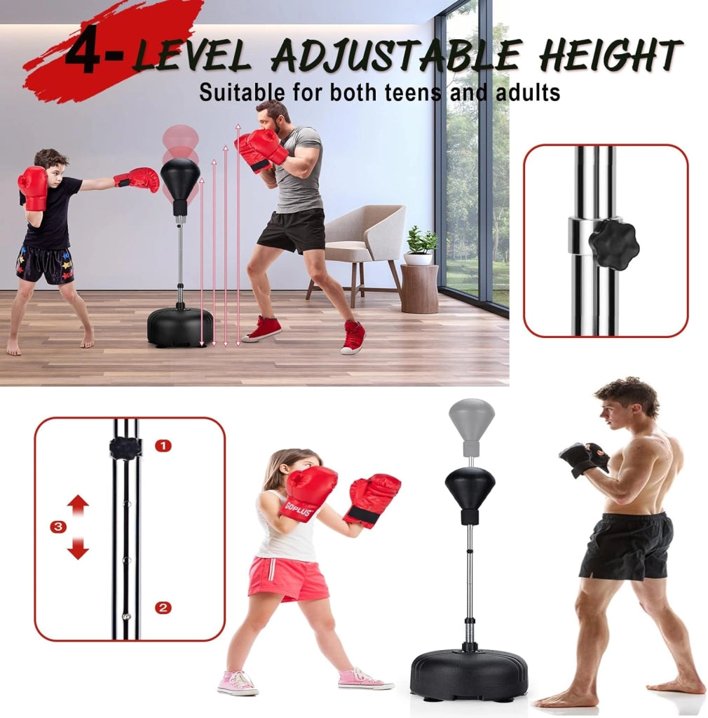 Sacco da boxe con altezza regolabile 140-158 cm, punchingball con guanti da boxe, palla da boxe in piedi con base ricaricabile per bambini e adulti