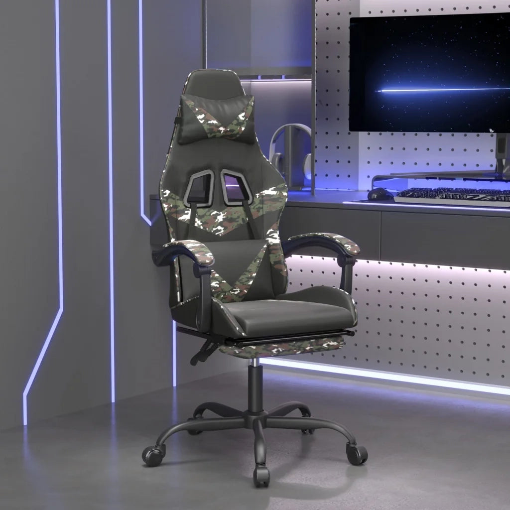 Sedia da Gaming con Poggiapiedi Nero e Mimetico in Similpelle cod mxl 76131