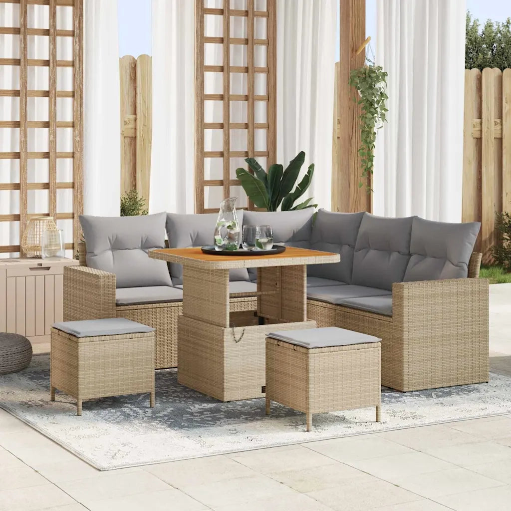 Set Divano da Giardino 9 pcs Beige e Grigio Chiaro polyrattan 3363562