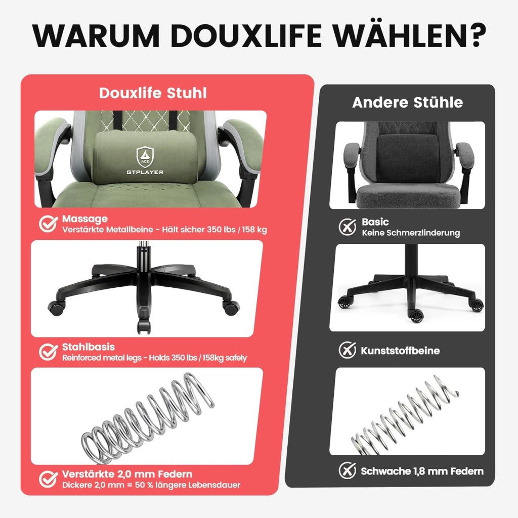 Sedia da gaming, in tessuto, con cuscino a molla, ergonomica, girevole, con poggiapiedi, portata 150 kg, colore: verde