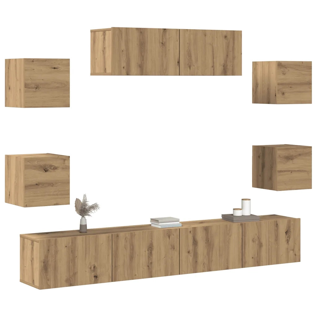 Set Mobile TV 7 pz Montato a Parete Rovere in Legno Multistrato 3329210