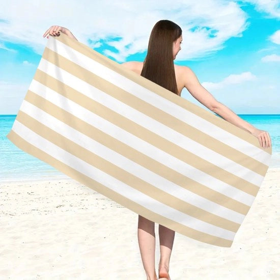Microvezel Strandlaken - Rapido assorbimento e resistente al sabbia - Dimensioni 180x90cm - Leggero e compatto - Tappeto per piscina - Bianco e blu - Khaki