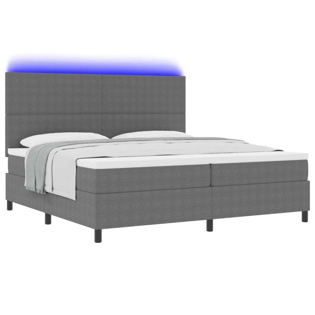 Letto a Molle con Materasso e Luce LED Grigia 200x200 cm Tessuto Vellutato