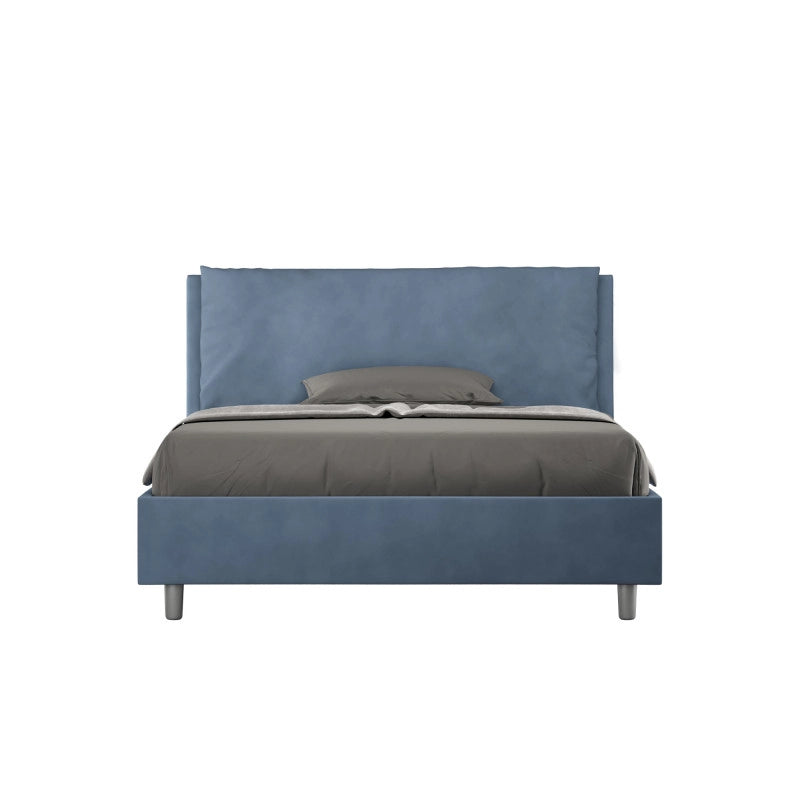 Letto imbottito Letto Matrimoniale alla Francese 140x210 cm Large - Con rete,Microfibra,Blu
