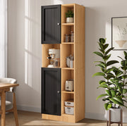 Armadio angolare alto con 6 ripiani aperti e 2 ante 50x35;5x170 cm in MDF nero e naturale