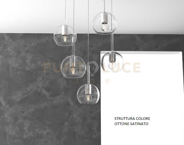SOSP. OTTONE SAT. RETTANGOLARE 5 LUCI VETRI TUTTI PICCOLO TRASPARENTE 1155OS-S5 RP-TR