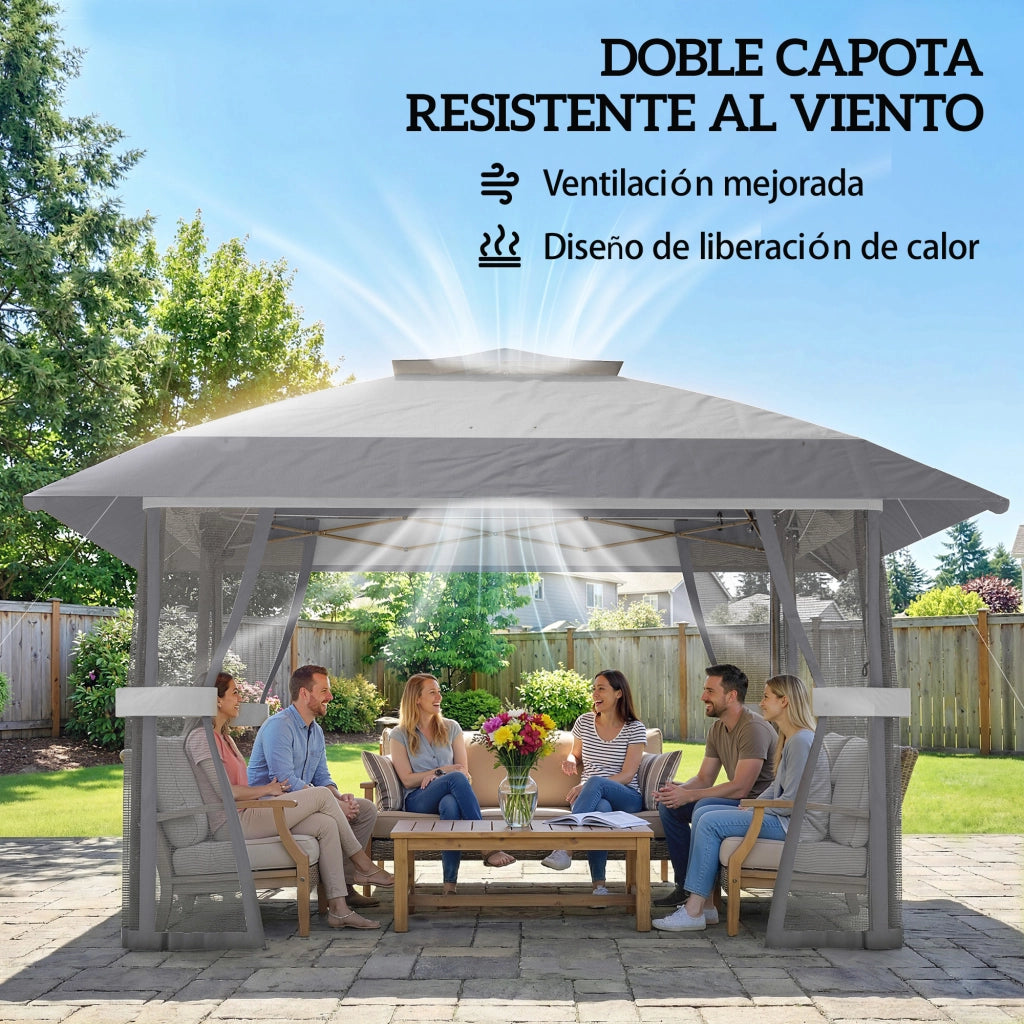 Gazebo Pieghevole 4x4m Pop-up ¨C Xylo ¨C Doppio Tetto con Laterali Rete Mesh Grigio UPF30+