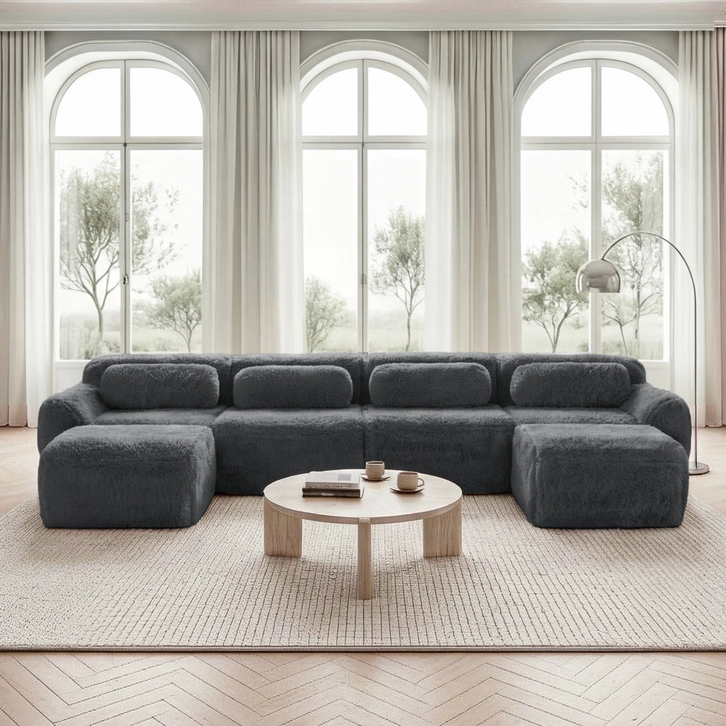 OKWISH Divano Modulare a U, senza Montaggio, Configurazione Libera e Base Antiscivolo, Peluche, Grigio