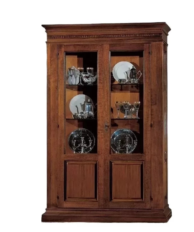 Vetrina classica 2 porte legno intaglio bassano 138x50x208 - Mobili 2G